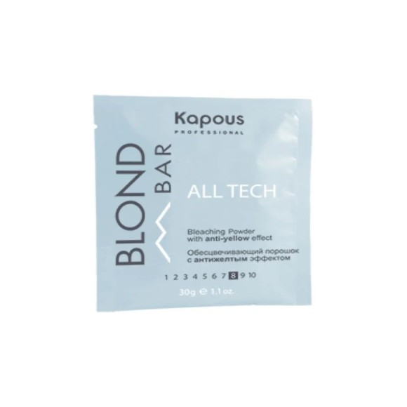 Обесцвечивающий порошок с антижелтым эффектом All tech Blond BarKapous, 30 гр