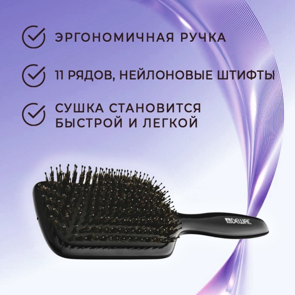Щетка Dewal Black Лопата массажная для волос черная, деревянная, натуральная щетина и пластиковый штифт, 11 рядов BRWT60 Щетка Dewal Black Лопата массажная для волос черная, деревянная, натуральная щетина и пластиковый штифт, 11 рядов BRWT60